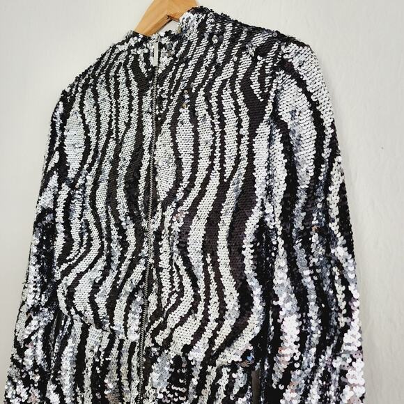NWT Ted Baker Louu Silver Black Sequin Zebra Mini Dress Cocktail XS - Picture 10 of 16